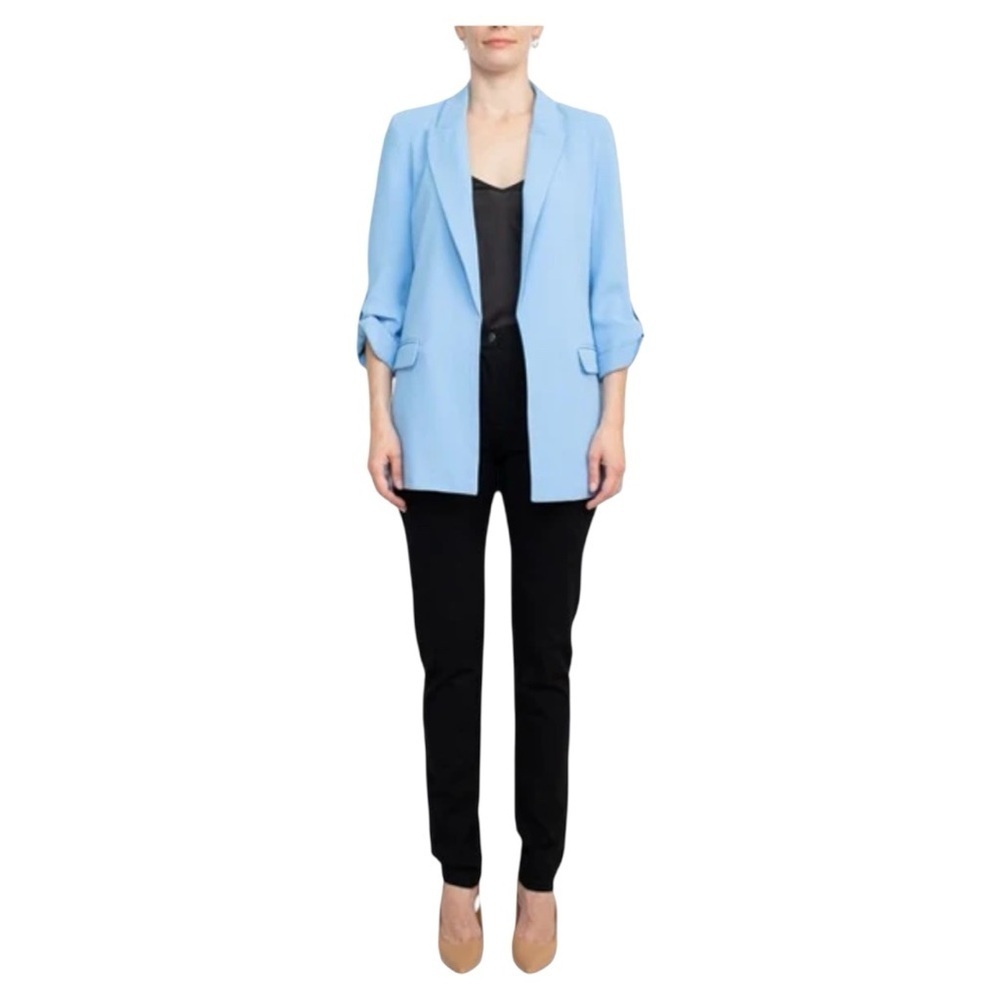 T Tahari Lapel Collar 3/4 Roll Sleeve Open Front Woven Blazer - Picture 6 of 10